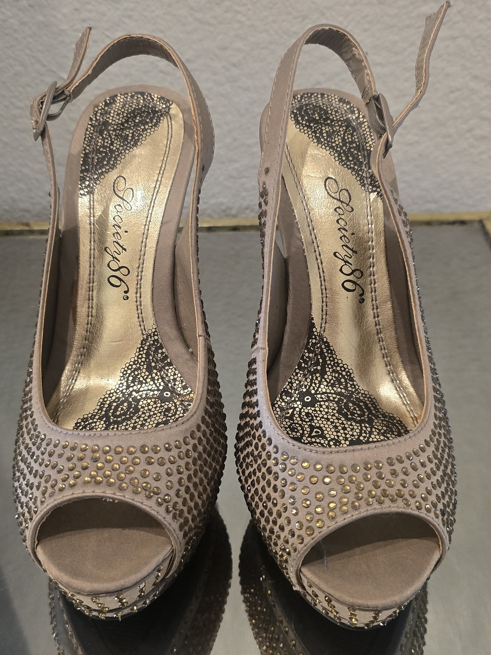 Society 6 Nude Studded Peep-Toe Slingback Heels